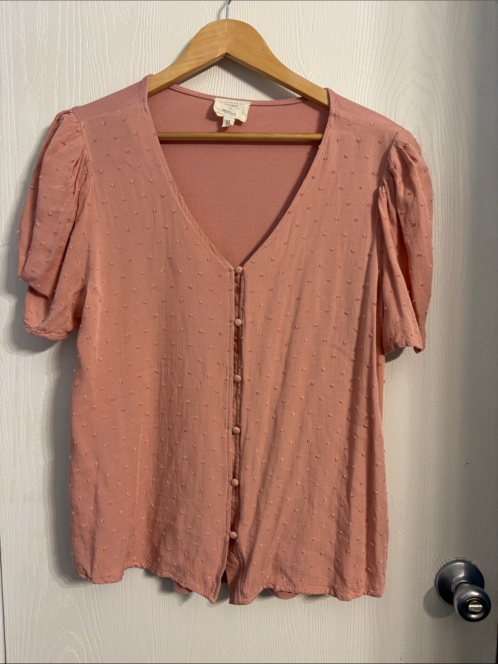 Smocked Puff-Sleeve Button-Front Blouse — Dusty Rose